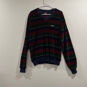 Campus Le Tigre VTG Velour Striped V-Neck Sweater Mens LT Made in USA